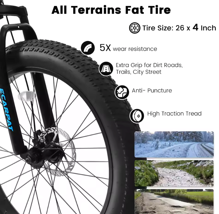 Pedal4you 26-Inch Fat Tire Mountain Bike – 21-Speed with Disc Brakes